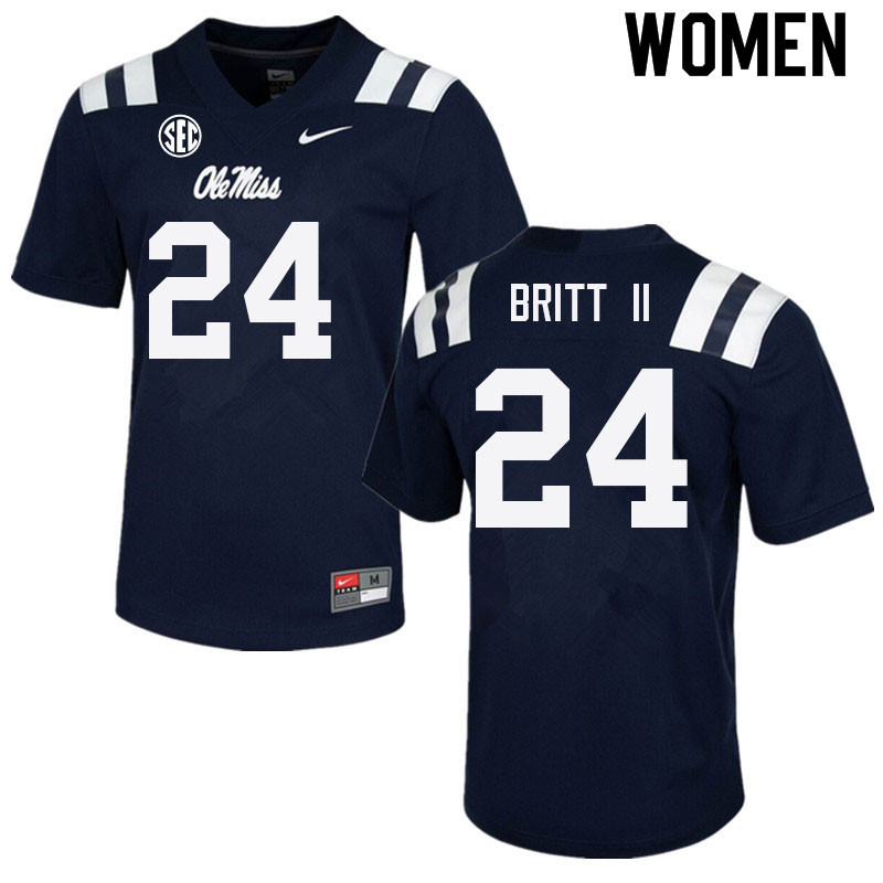 Women #24 Marc Britt II Ole Miss Rebels College Football Jerseys Sale-Navy